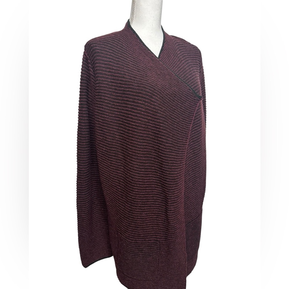 PUREJILL / Black & Maroon Cardigan Sweater / Medium / Preppy Goth Bohemian - Picture 9 of 13
